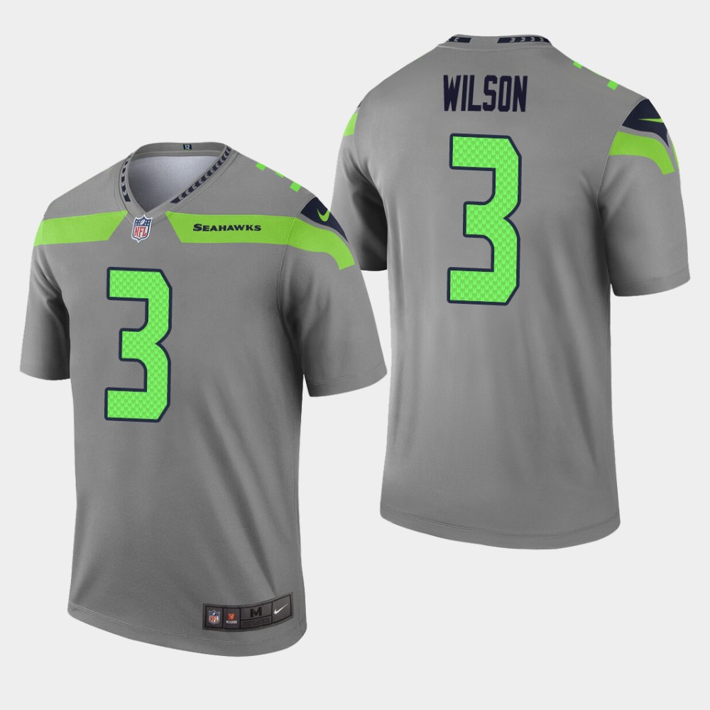 Men's Seattle Seahawks #3 Russell Wilson Gray Inverted Legend Jersey